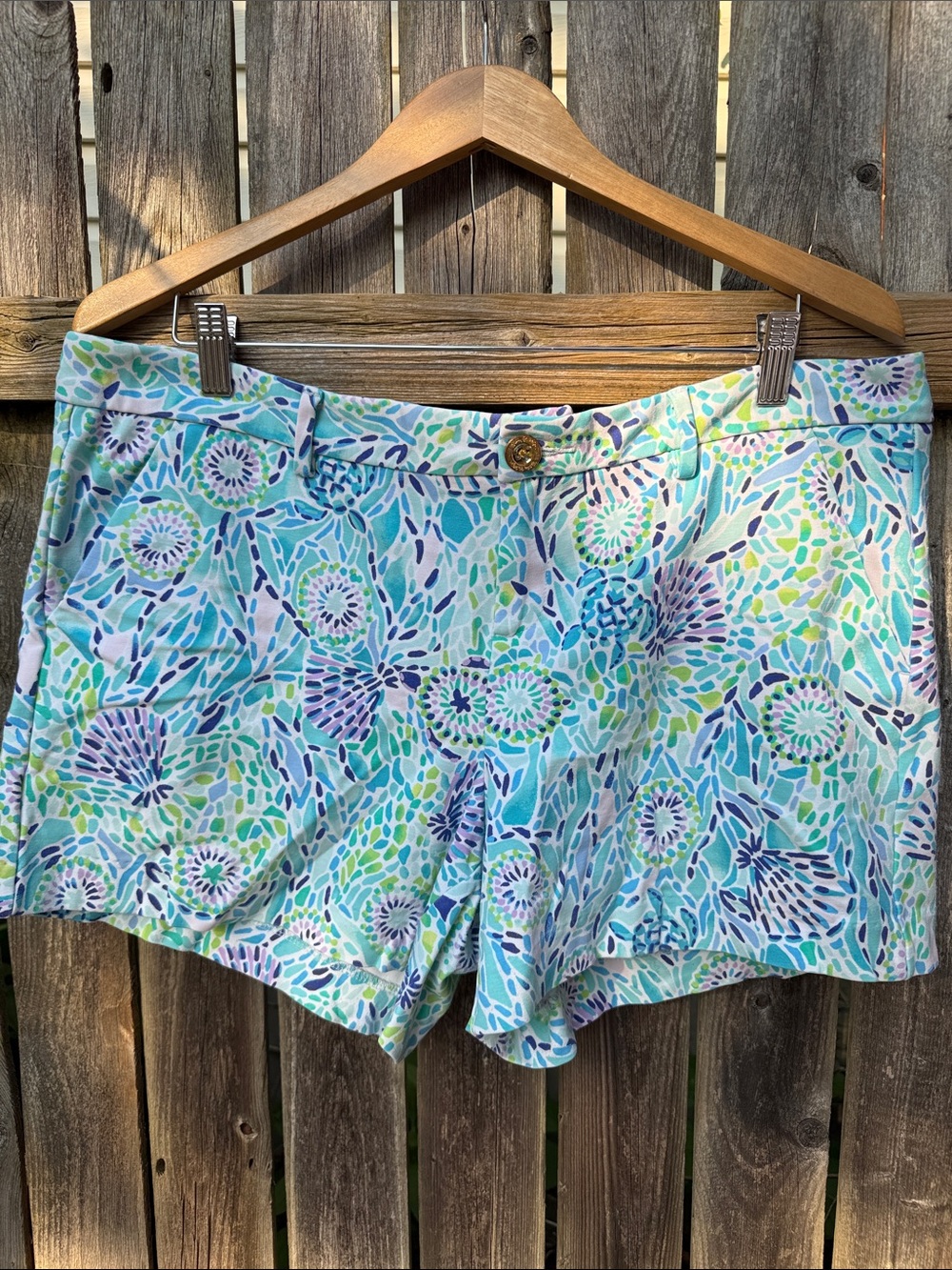 Lilly Pulitzer Callahan Knit Shorts Aqua Blue Green Print Size 14